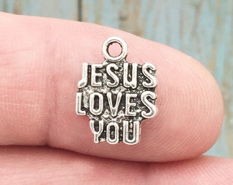 BULK 40 Jesus Loves You Charm Silver by TIJC SP0884B