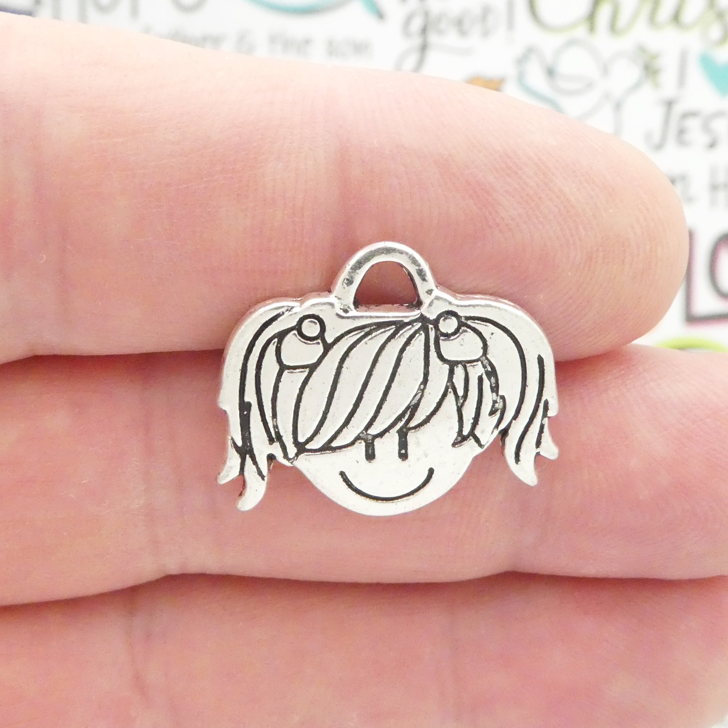 4 Silver Girl Charm Head Pendant 19x23mm by TIJC SP0293 Etsy