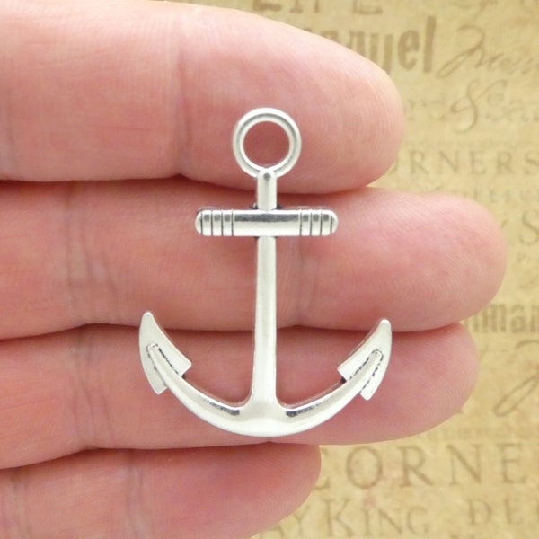 3 Silver Anchor Charm 3D Nautical Pendant Large 39x30mm by TIJC SP1318