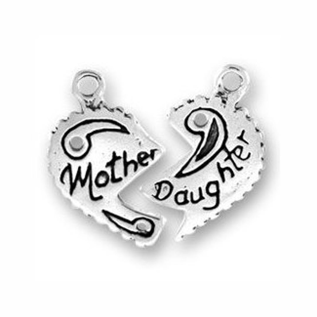 5 Sets of Mother Daughter Charm 2 Part Silver Heart Pendant 19x21mm by