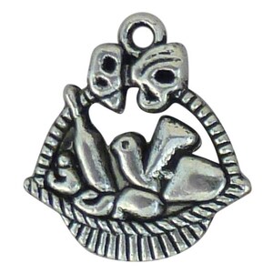 8 Silver Wine Basket Charm Pendant Double Sided by TIJC SP1329 image 8