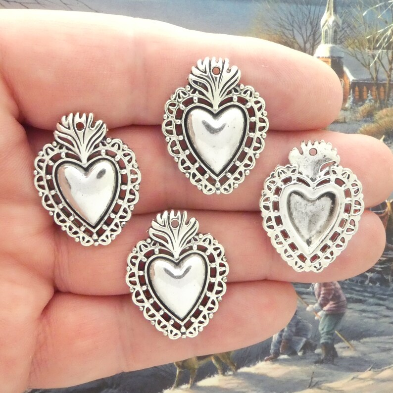 12 Silver Southwest Heart Charms Bulk by TIJC SP2041B