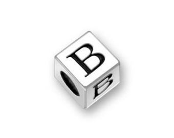 1 Silver Block Alphabet Letter Beads 5.5mm Initial B Charm Pendant by TIJC SP55B