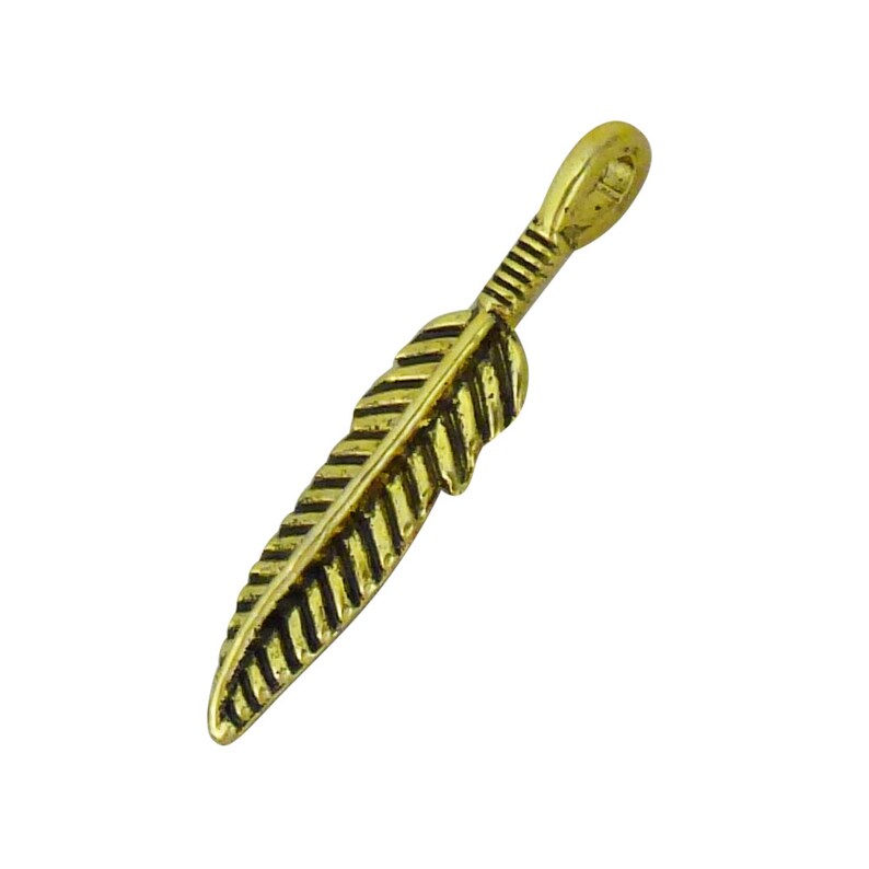Dainty 10k White Gold Feather Charm Pendant - Solid Gold Boho-Chic Necklace With Antique Finish