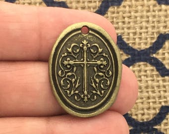 BULK 15 Bronze Cross Charm Pendant by TIJC SP1458B