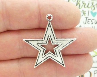 5 Silver Star Charm Pendant 34x33mm by TIJC SP0815