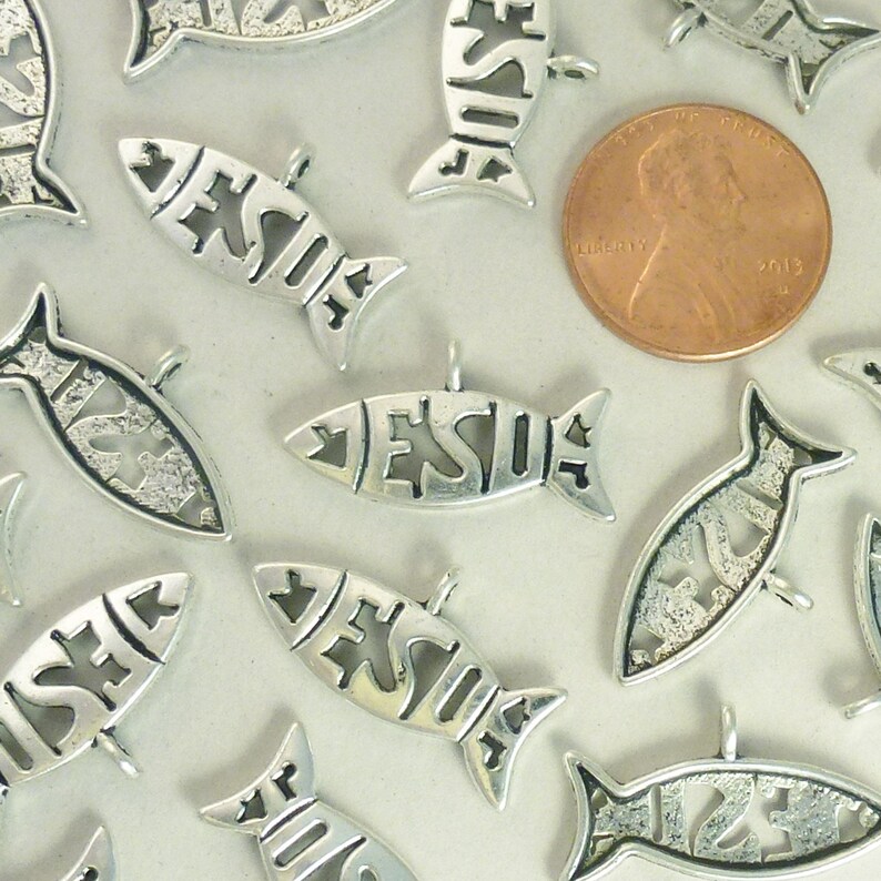 BULK 80 Christian Fish Jesus Charm Silver by TIJC SP1029B Etsy