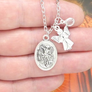 1 Silver St Michael Charm with Guardian Angel Necklace 26x16mm by TIJC SP6063N
