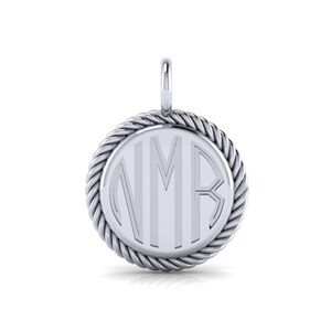 Personalized Round Sterling Silver Engraved Monogram Charm Pendant 07956in image 4