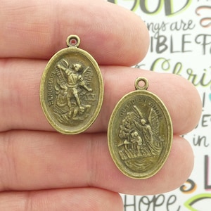 5 St Michael Charm with Guardian Angel Bronze 26x16mm by TIJC SP0709