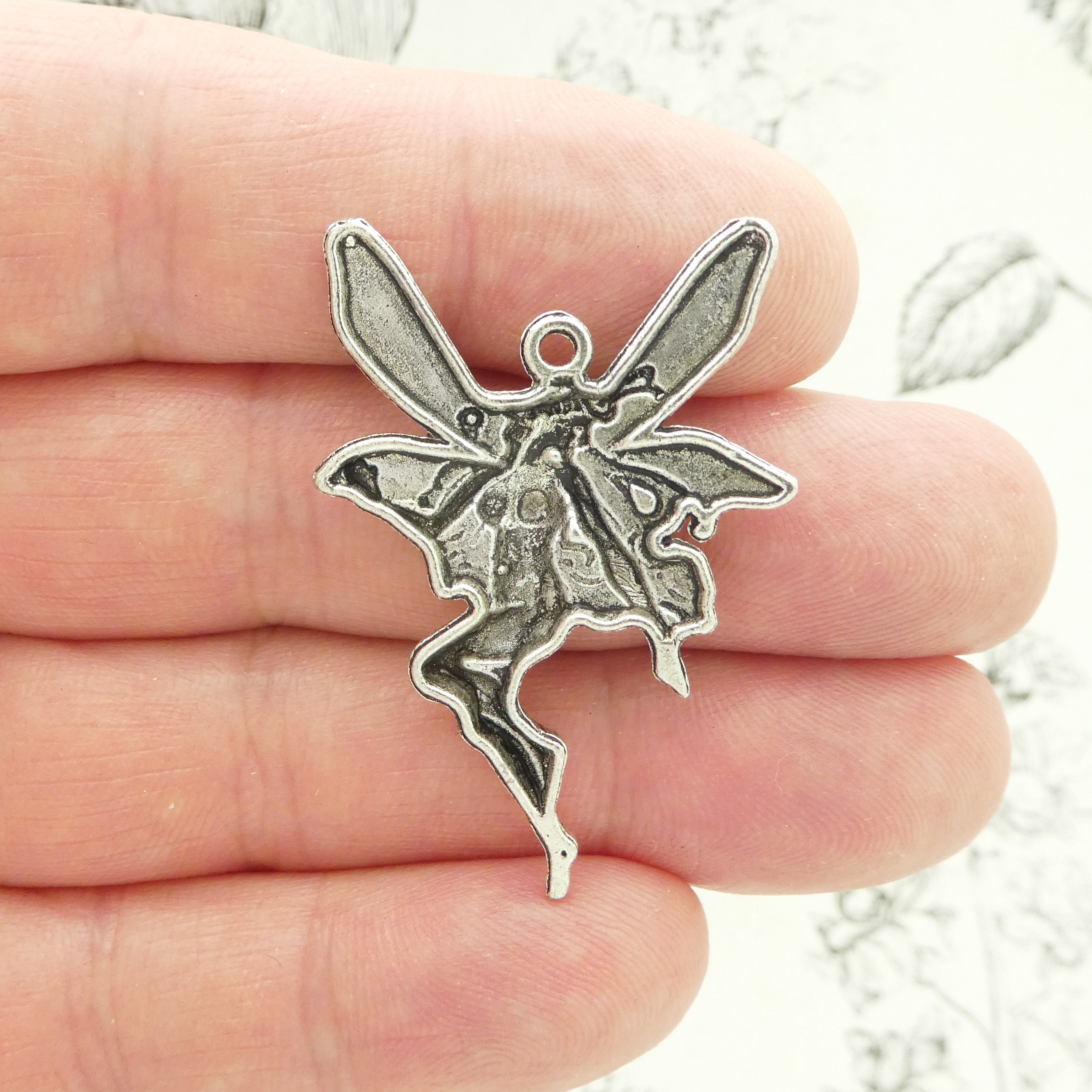 3 Silver Fairy Charm Pendant Large by TIJC SP0101 - Etsy