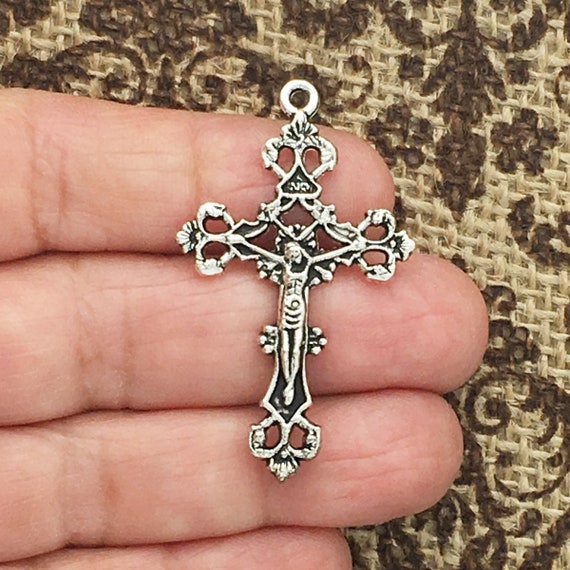 Bulk 16 Silver Crucifix Cross Charm Pendant by TIJC SP0935B