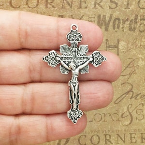 1 Silver Crucifix Cross Pendant Rosary Making Supplies by TIJC SP6084 