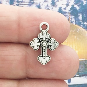 BULK 40 Orthodox Cross Charm Pendant Silver by TIJC SP1401B