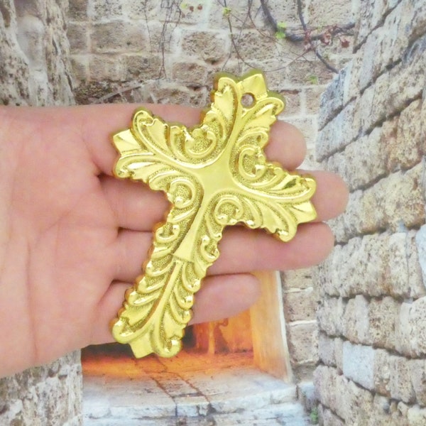 1 Gold Cross Charm Pendant Extra Large by TIJC SP2191