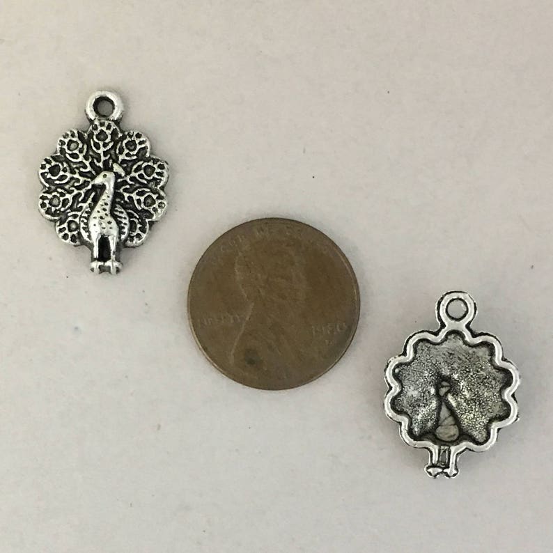 12 Peacock Charms | Antique Silver Tone | B37 | New