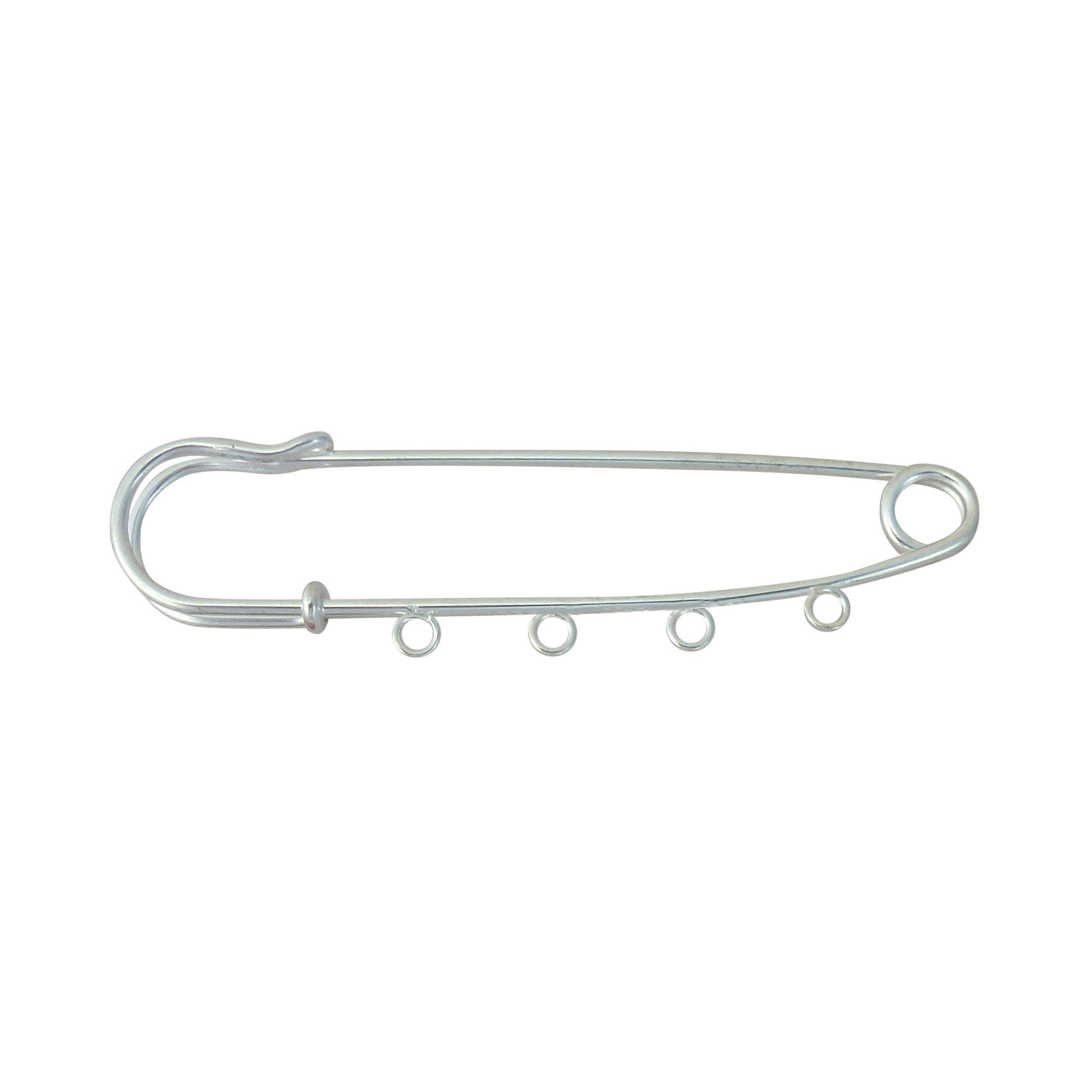 2 Silver Safety Pin Charm Holder with 4 Loops 21x75mm by TIJC Etsy