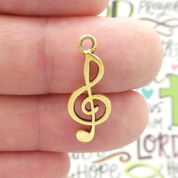 10 Treble Clef Gold Music Charm Pendant 24x10mm by TIJC SP1142