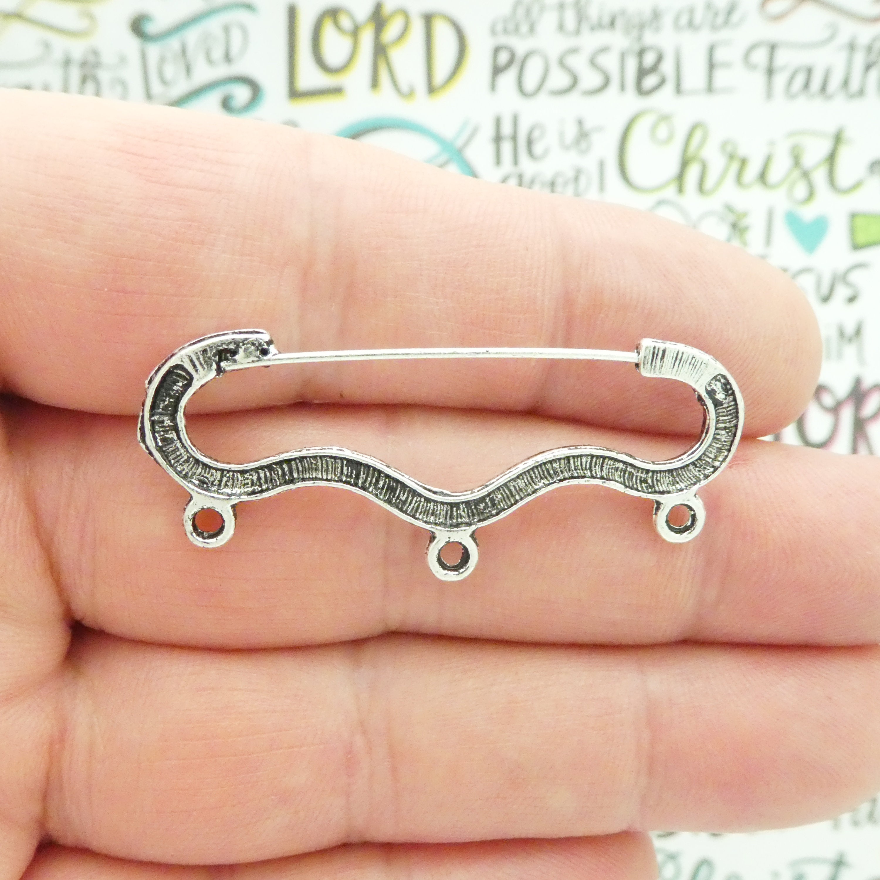2 Silver Ornate 3 Loop Charm Holder Pin 20x46mm by TIJC SP1005 Etsy