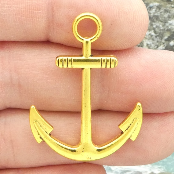Pendentif Ancre Plaqué Or 24k - 3,2x1,9 Cm Environ, Style Féminin