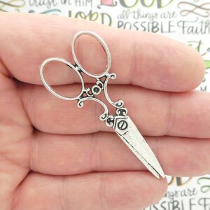 3 Silver Scissor Charm Sewing Pendant 60x25mm by TIJC SP0630