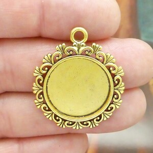 BULK 12 Round Gold Photo Charm Pendant for Photo Jewelry Making 34x33mm by TIJC SP1337B