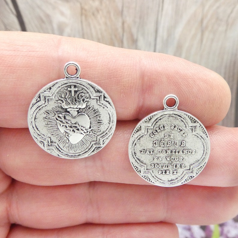 BULK 20 Silver Sacred Heart Charm Pendant by TIJC SP1586B Etsy
