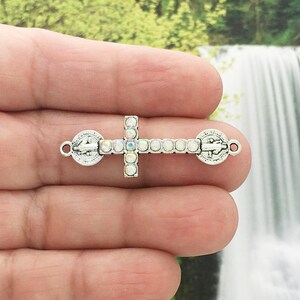 BULK 9 St Benedict Cross Charm Bracelet Connector Silver by TIJC SP1633B