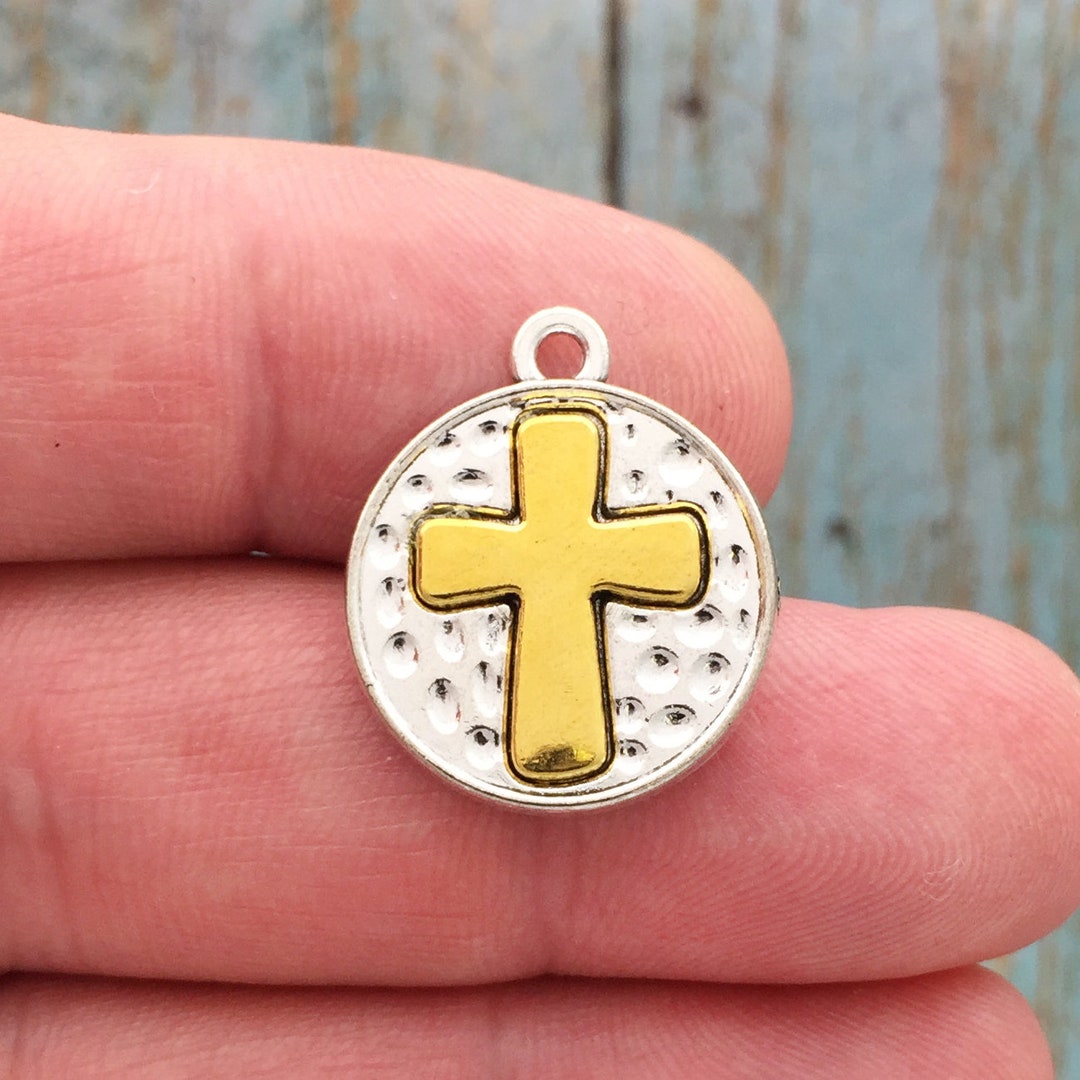 2 Hammered Gold Cross Charm Pendant by TIJC SP1709 - Etsy