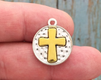 BULK 6 Hammered Gold Cross Charm Pendant by TIJC SP1709B