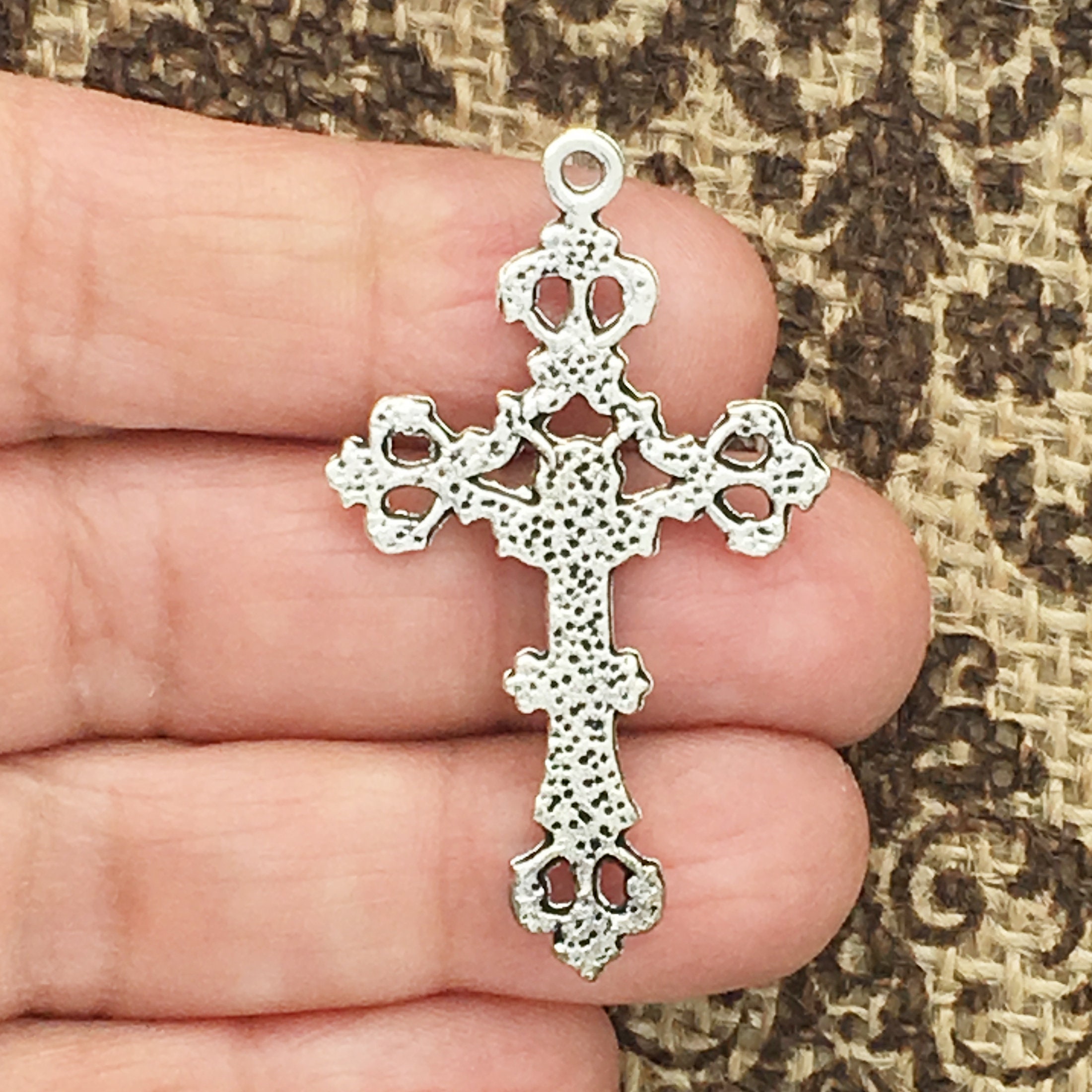 Bulk 8 Silver Crucifix Cross Charm Rosary Parts by TIJC SP0041B