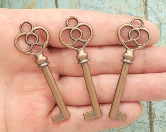 3 Copper Key Charm Pendant 62x20mm by TIJC SP1455 - Etsy