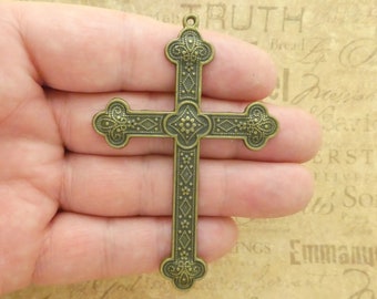 BULK 6 Bronze Ornate Cross Charm Pendant by TIJC SP1921B