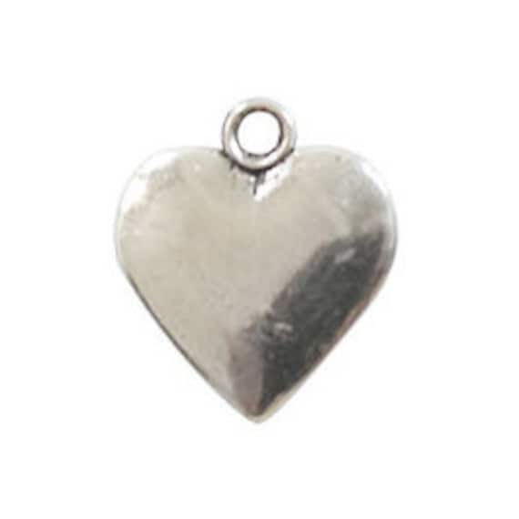 5 Lead Free Antique Silver Tone Pewter Charms Puffy Heart