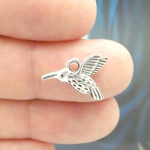 BULK 60 Silver Hummingbird Charm Pendant 12x17mm by TIJC SP1092B
