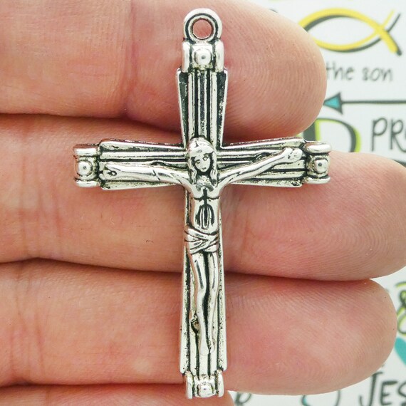Buy 2 Silver Crucifix Cross Pendant Rosary Making Supplies by TIJC Online  in India - Etsy