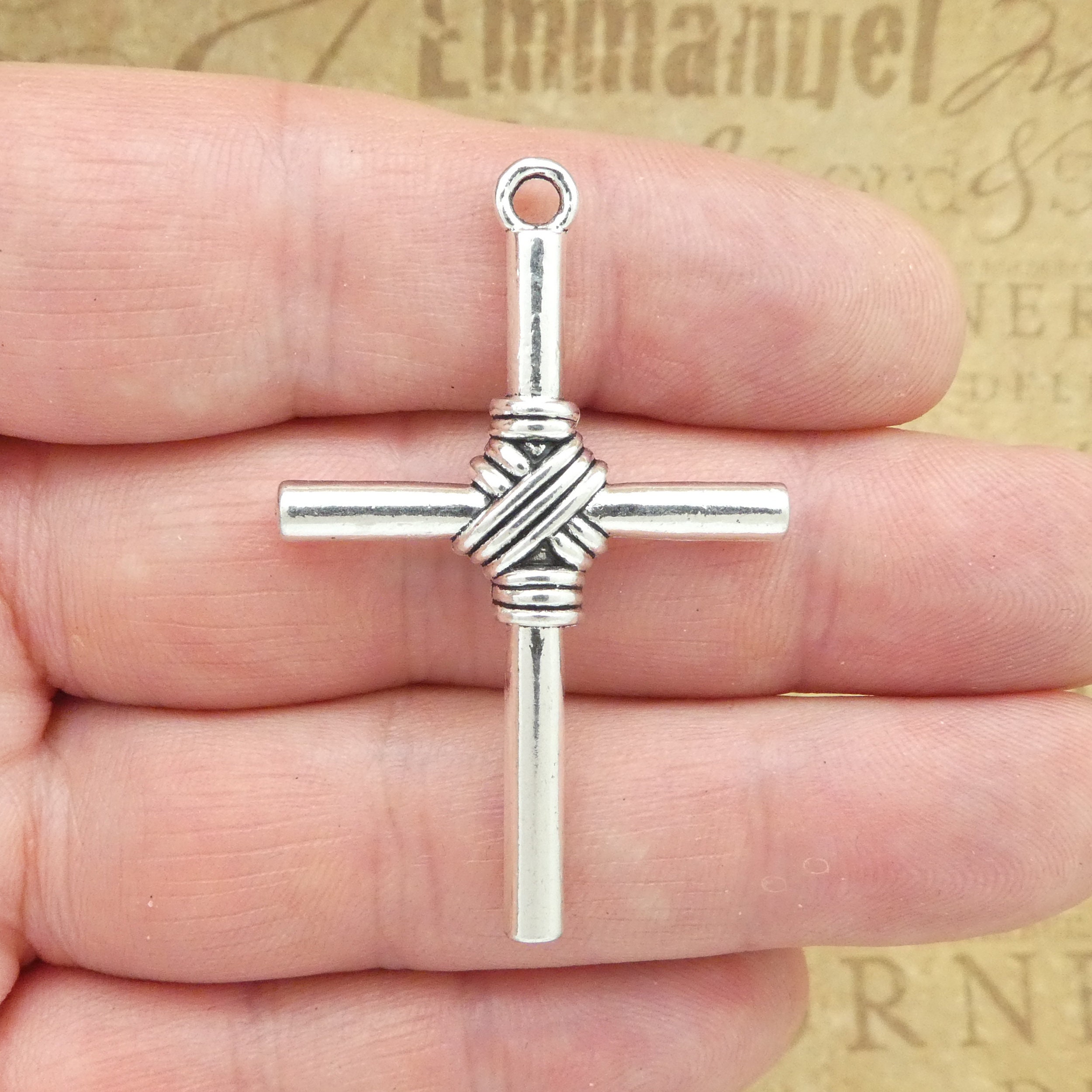 Nail Cross Necklace with Wrapped Wire Accent Silver Pewter Gift Box