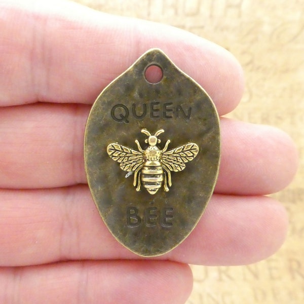 1 Mardi Gras Queen Bee Pendant in Gold and Bronze Pewter by TIJC SP1894