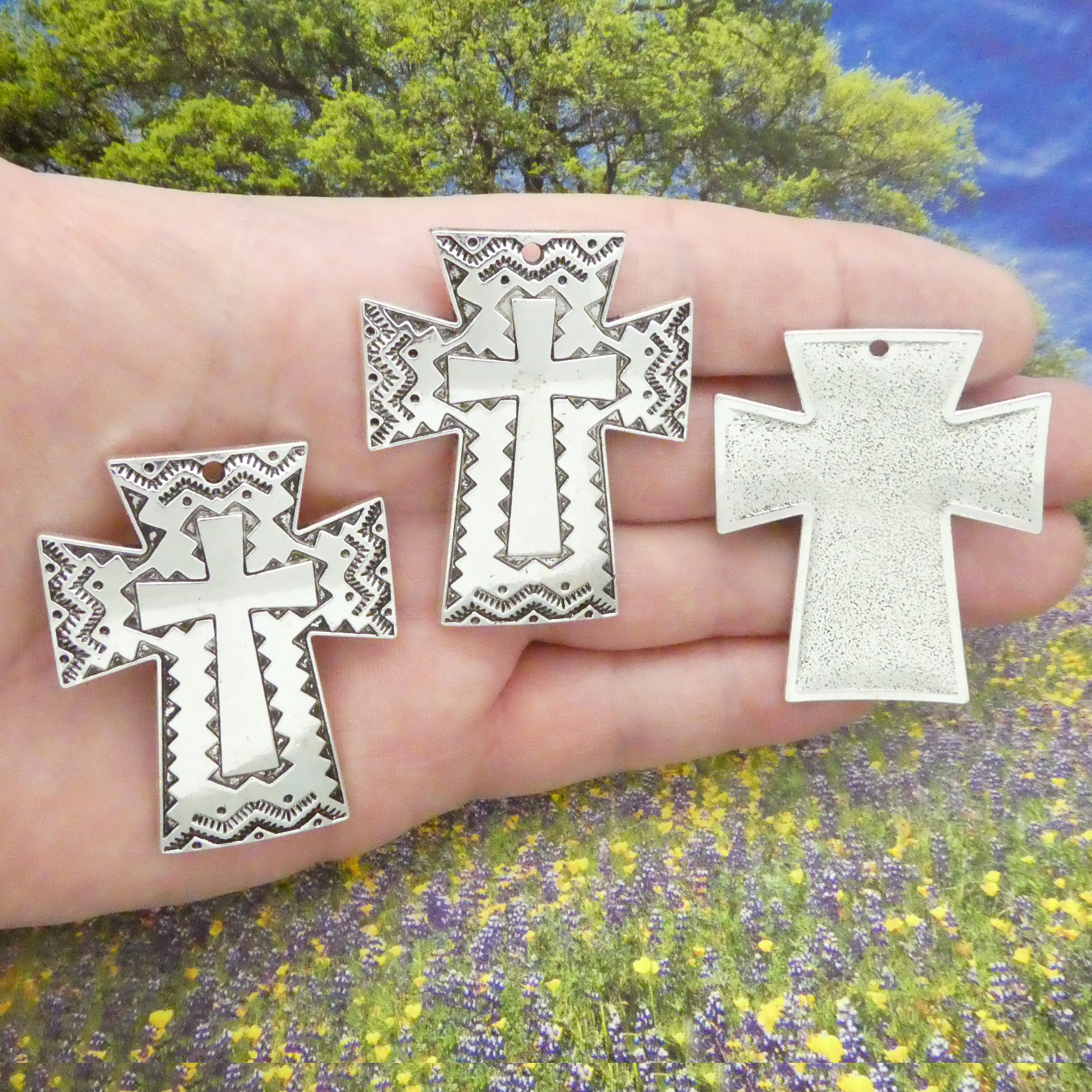 サンプル落ちSilverCross　CLIC・COBBLE Tiny Silver Cross Charms 17mm Long, Available in Packs of 12