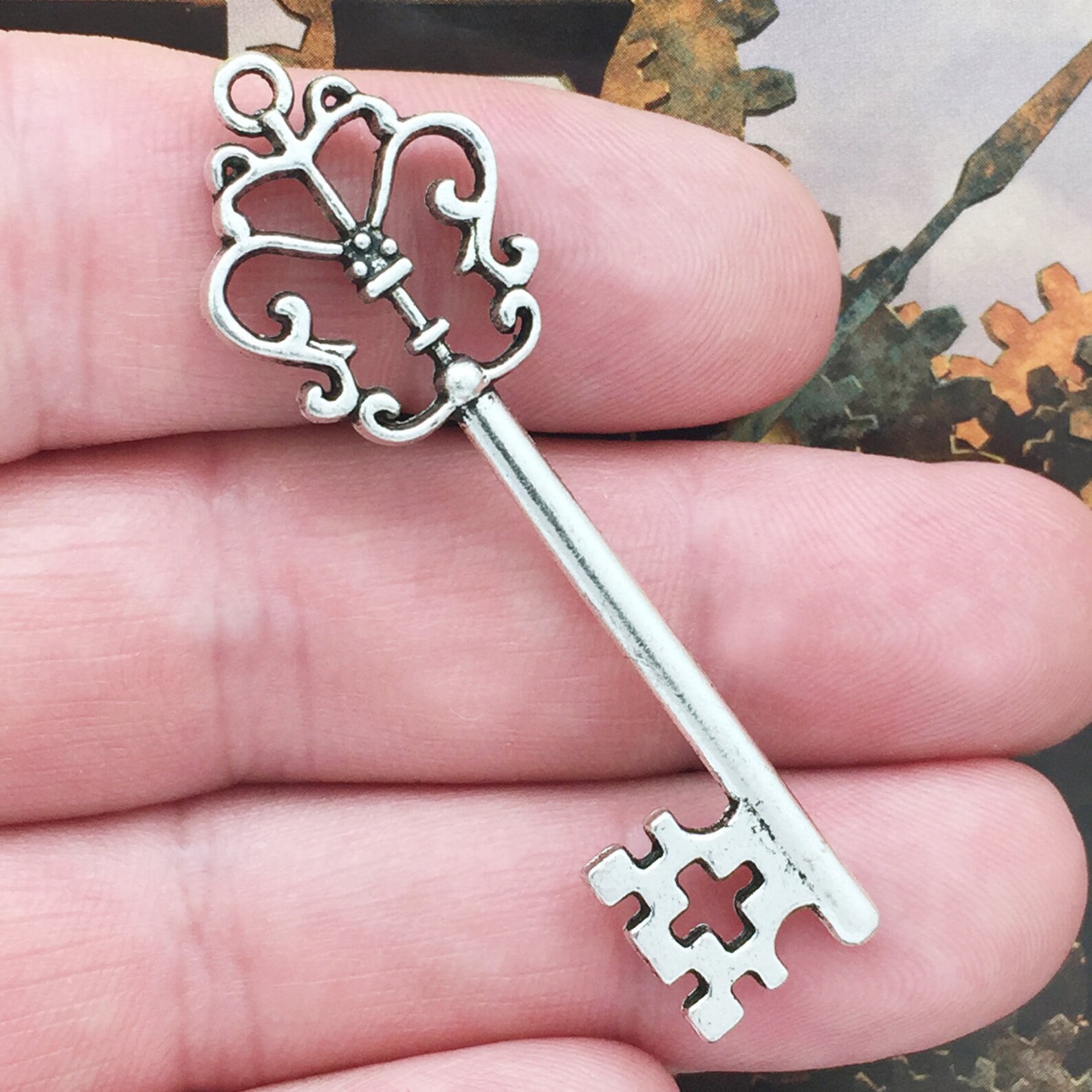 BULK 12 Silver Skeleton Key Charm by TIJC SP0110B Etsy