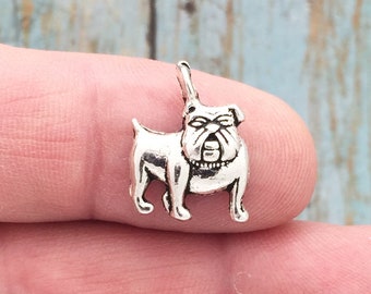 Bulk 50 Silver Bulldog Charm Dog Pendant 17x13mm by TIJC SP0445B