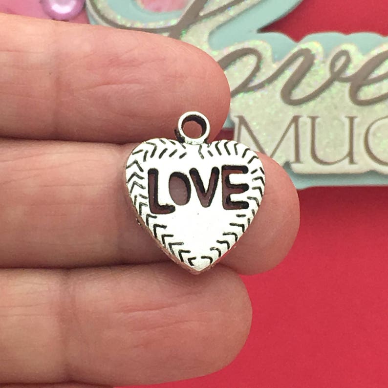BULK 25 Love Heart Charm Silver by TIJC SP0646B