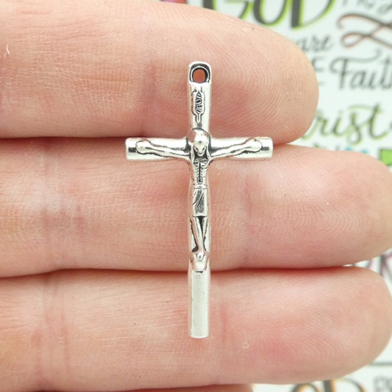 BULK 20 Silver Crucifix Cross Charm for Rosary Parts by TIJC