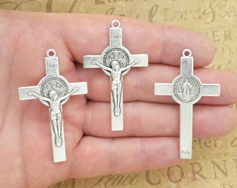 Bulk 8 Silver St Benedict Crucifix Cross Charm Pendant by TIJC SP2012B