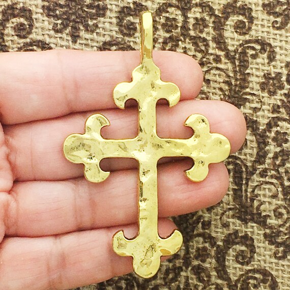 1 Hammered Cross Charm Pendant Gold by TIJC SP1514 - Etsy
