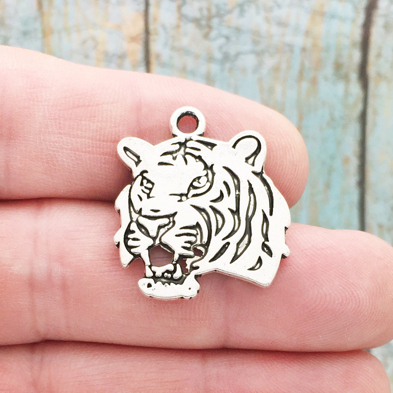 3 Head of a Silver Tiger Charm Pendant 26x24mm by TIJC SP0585 Etsy