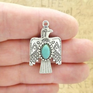 3 Silver Thunderbird Charm Pendant With Turquoise For Southwest Jewelry by TIJC SP1908