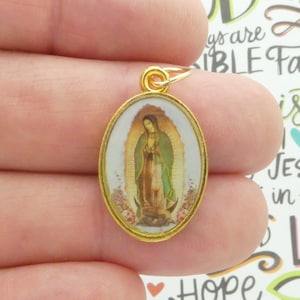 1 Our Lady of Guadalupe Medals with Chi Rho Alpha and Omega Symbol in Gold Pewter by TIJC SP6018