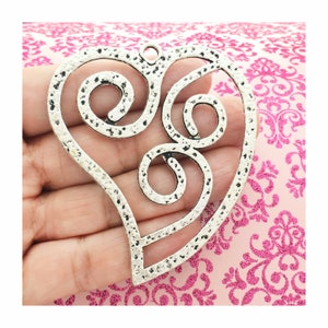 1 Silver Open Heart Charm Pendant Large by TIJC SP1001