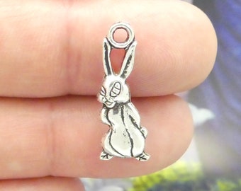 12 Silver Bunny Charm Rabbit Pendant 25x19mm by TIJC SP0472